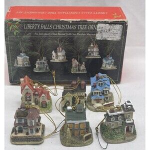 LIBERTY FALLS Miniature Christmas ORNAMENTS Set Of 6 Hand Painted Porcelain 1993